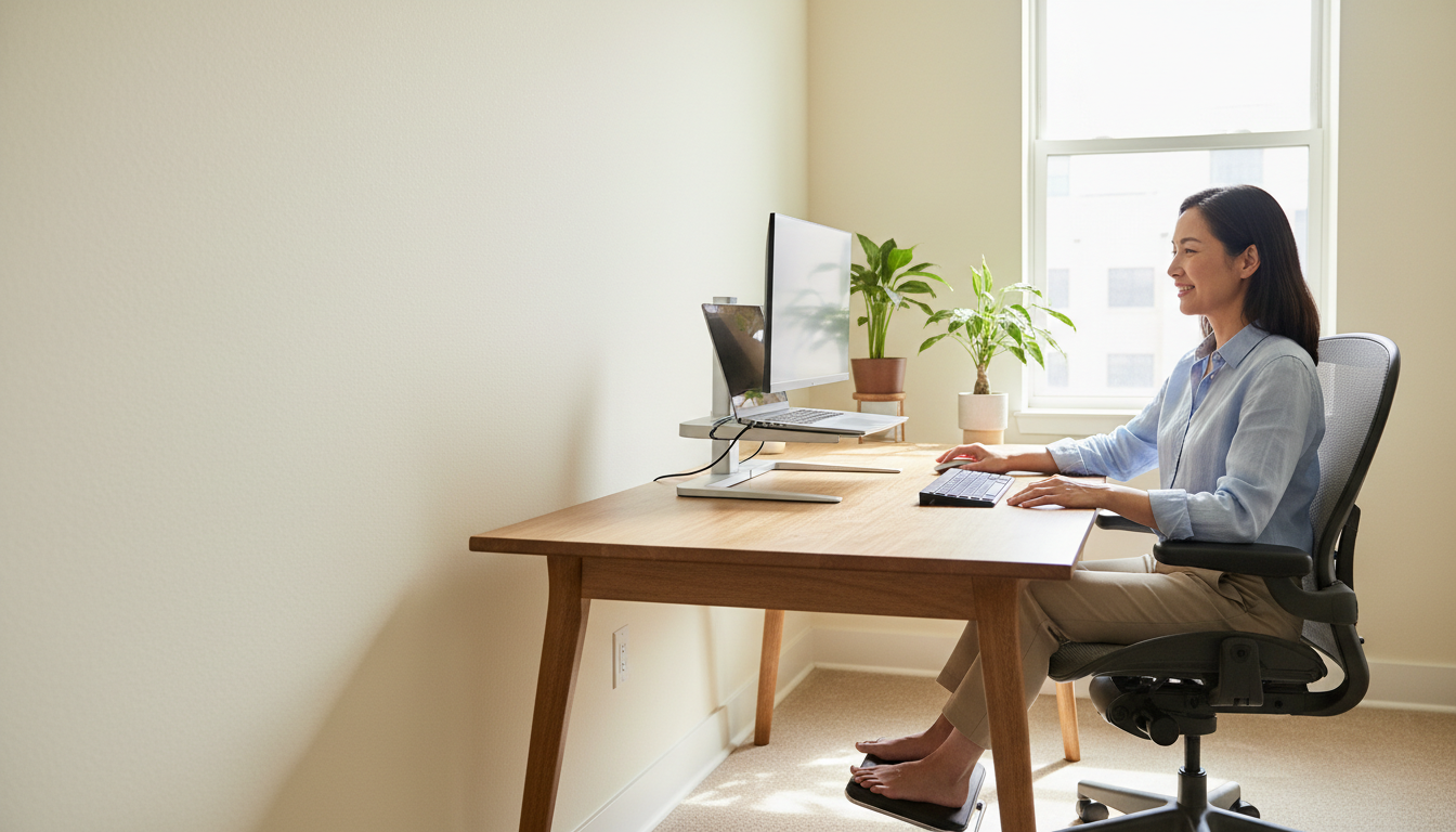 American home office worker improving workstation comfort