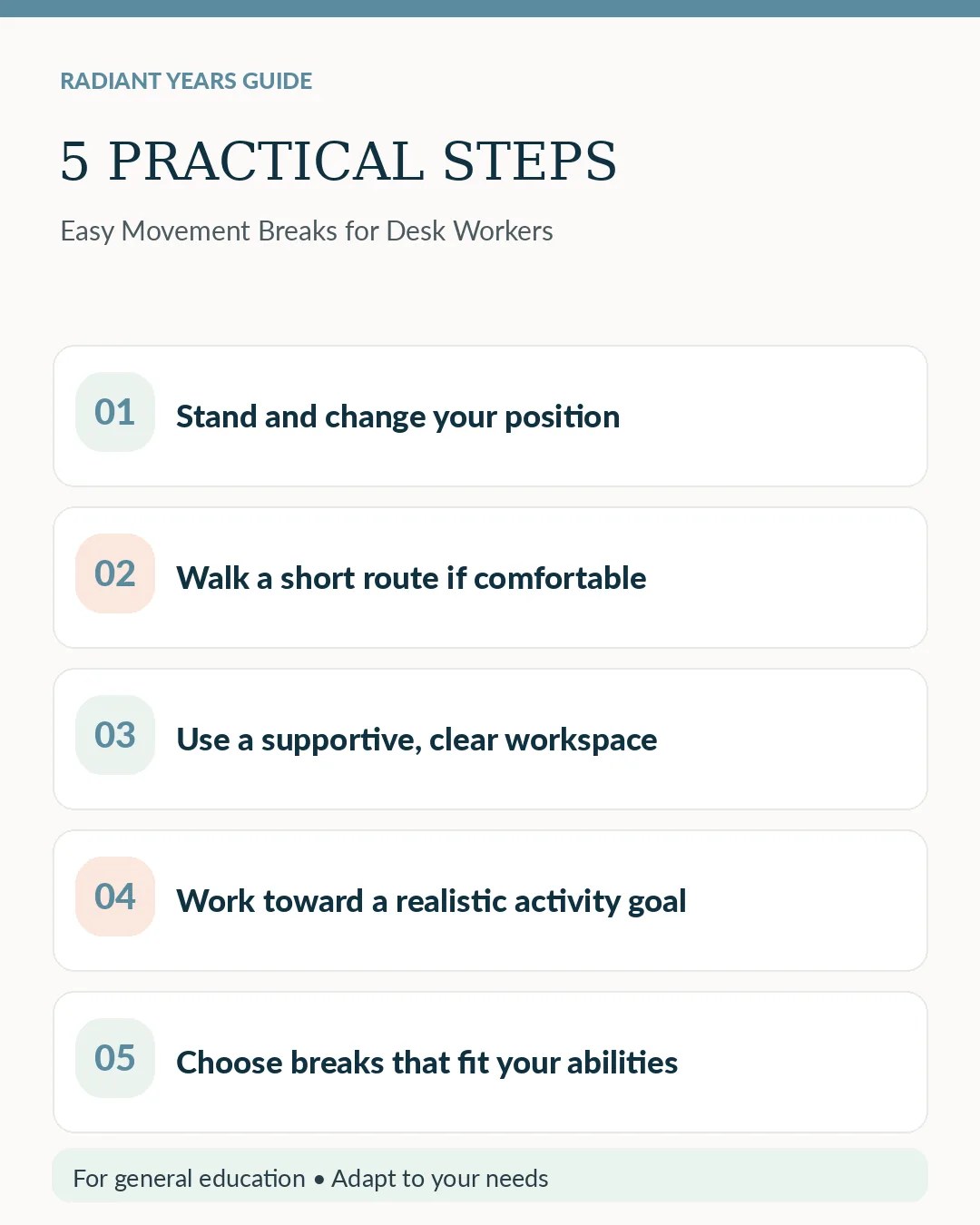 Five ways to fit manageable movement into a desk-heavy day.