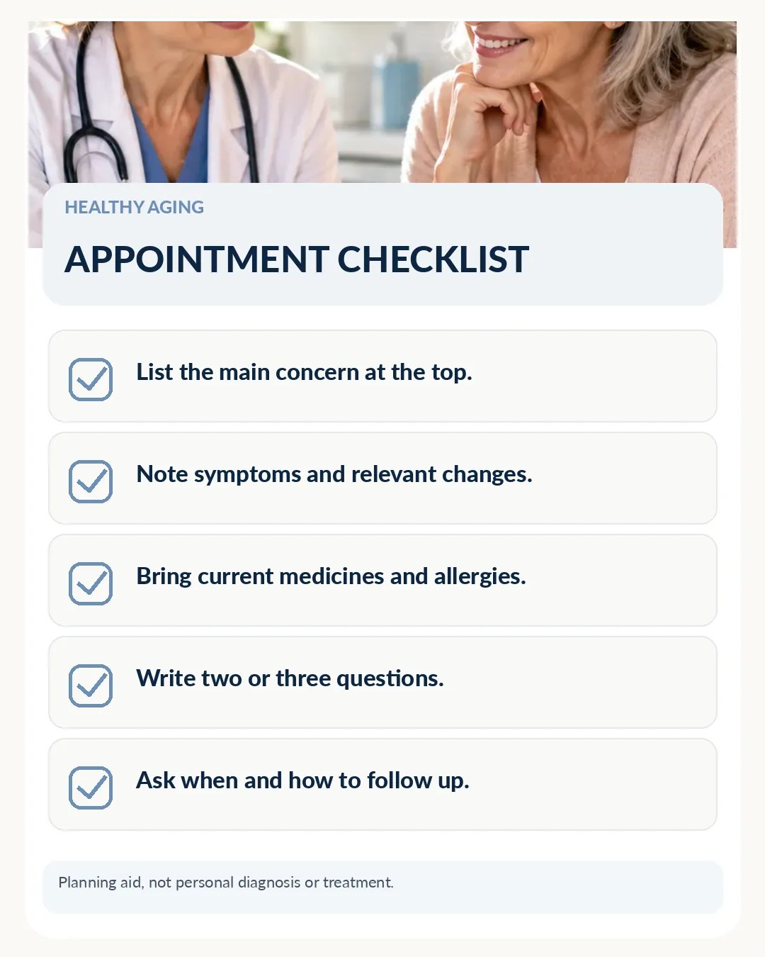 Printable-style visual checklist for Your One-Page Appointment Checklist