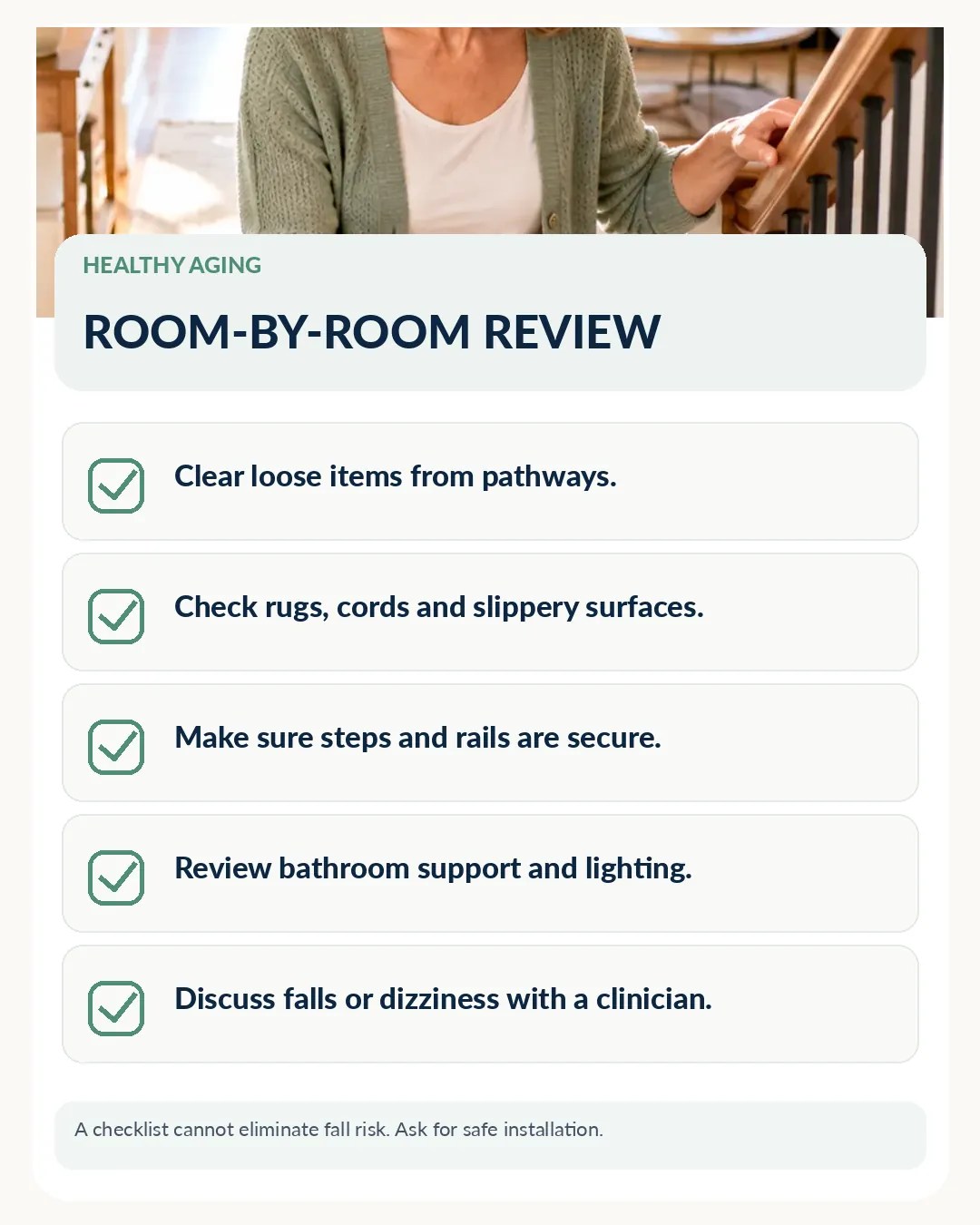 Printable-style visual checklist for Room-by-Room Home Safety Checklist