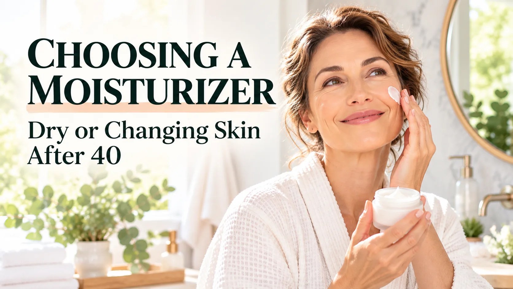 Adult woman moisturizing her face