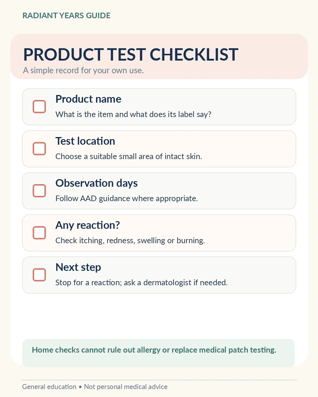 Five-point new skincare product checklist for personal use