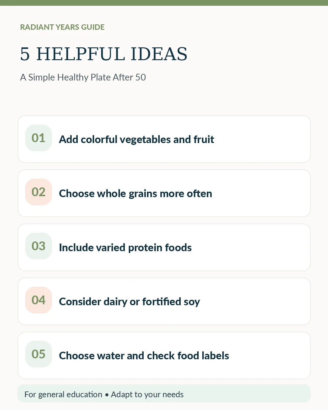 Five food-group ideas for a flexible, everyday plate.