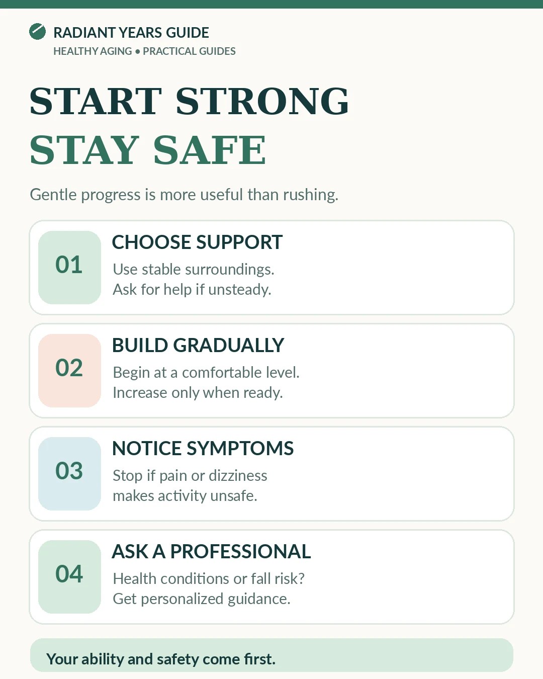 A practical safety checklist for gentle strength and balance activities