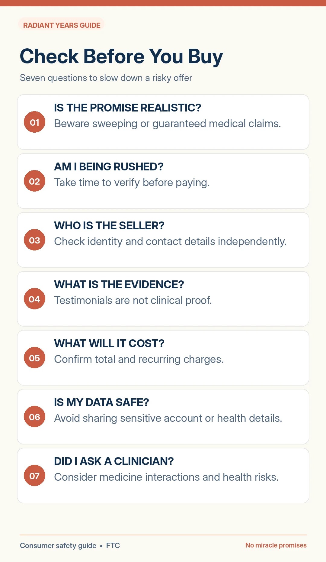 Seven questions to consider about health-product claims, sellers, evidence, costs and data privacy