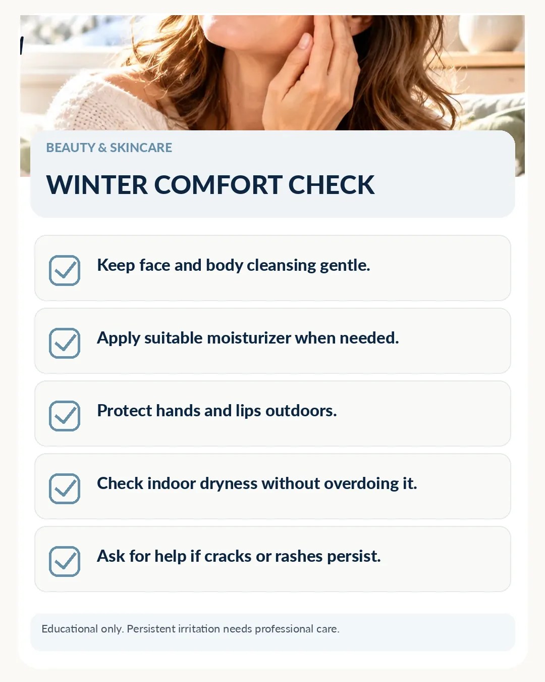 Printable-style visual checklist for Winter Skincare Check Before You Leave Home
